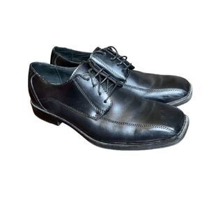 Claiborne Men's Leather Black Dress Shoes Square Toe Laced Size 9